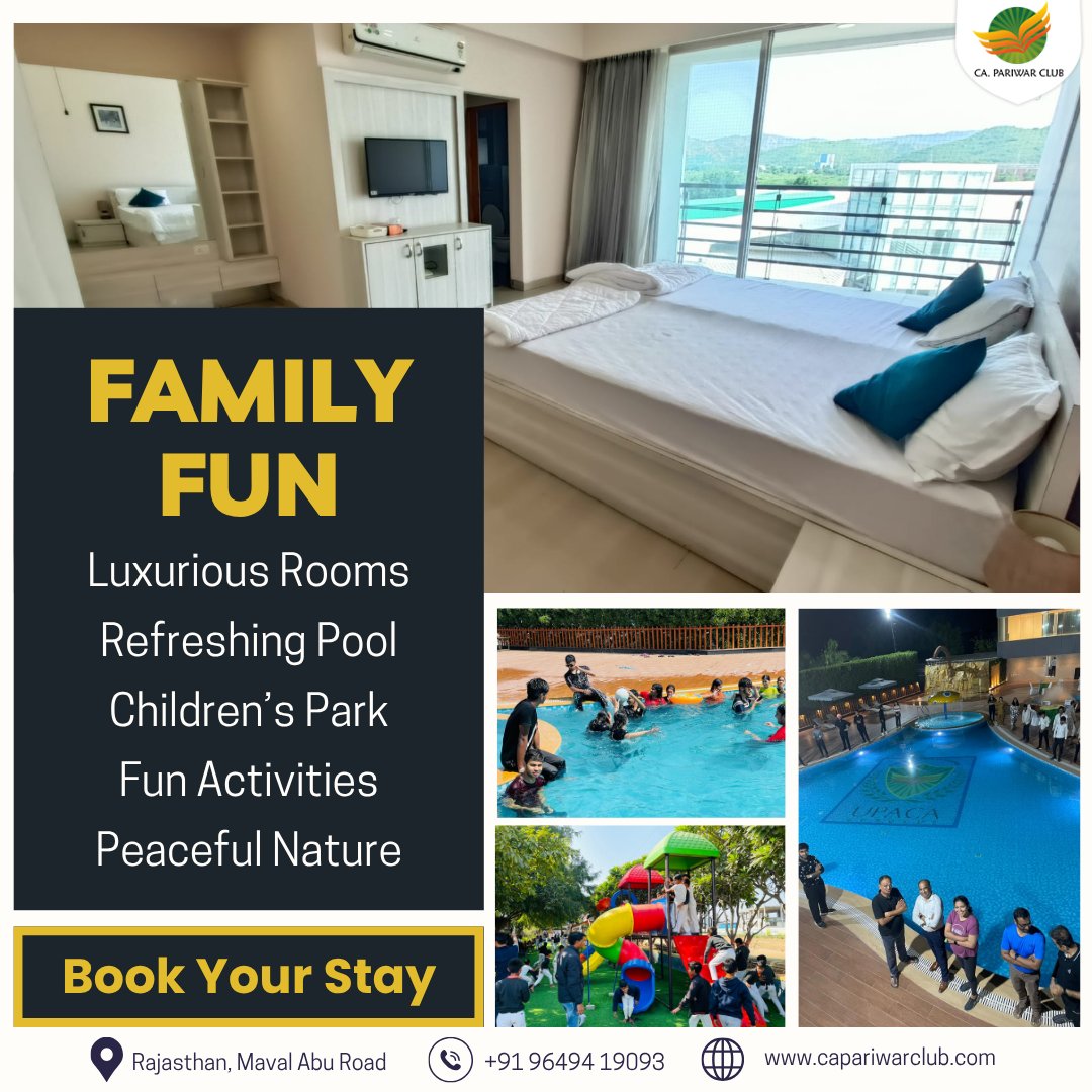CAPrakashUttam's tweet image. Looking for a perfect family getaway? 🏡 CA Pariwar Club offers luxury rooms, pool fun, kids’ park &amp;amp; peaceful nature – all at Mount Abu Road! 🌿
Book now &amp;amp; make memories! 📍 Rajasthan
📞 96494 19093
#FamilyFun #CAPariwarClub #WeekendGetaway #MountAbu #LuxuryStay #Staycation