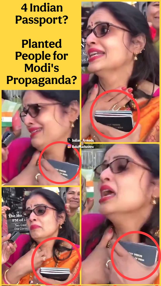ये औरत भारत के चार पासपोर्ट लेके मोदी को देखने आ गई? क्या ये सब लोग भारत से लेके गए हुए है या स्थानिक कलाकार हैं? 🤔