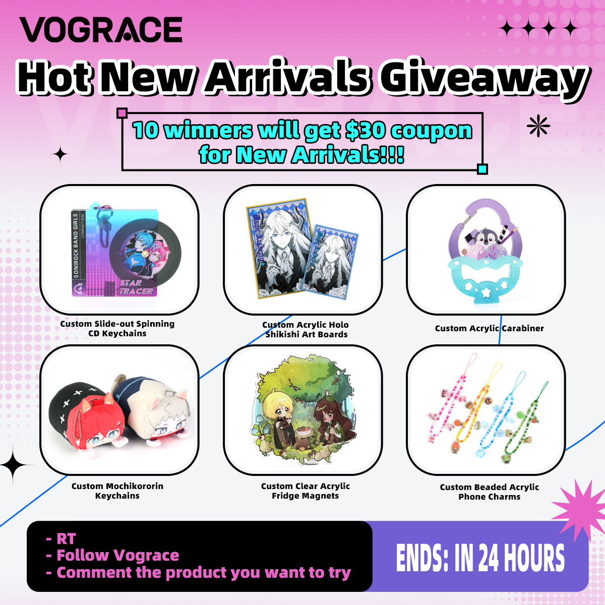 【New Products -On Sale 】
🎈GIVEAWAY🎈🧙 10 winners
-RT
-Follow <a href="/VograceCharms/">Vograce</a> 
-Comment the product name you want to try
(Extra points for attaching your design)
⏰Ends: 24 hours
Let's go!! Good luck
vograce.com/collections/ne…