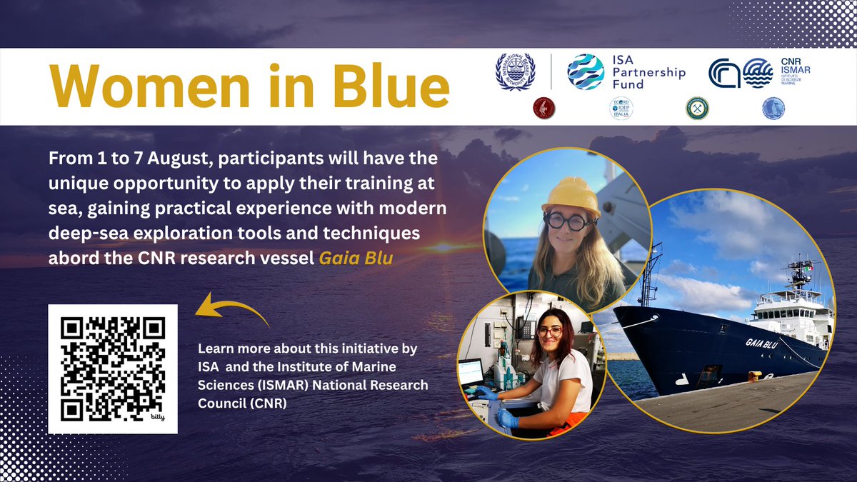 International Seabed Authority (@isbahq) on Twitter photo 🛳️🌊 Phase II of Women in Blue is ready to launch! After training in Bologna, 10 incredible women head to sea aboard the Gaia Blu (1–7 Aug 2025) for hands-on deep-sea research with <a href="/CNRsocial_/">CNR Consiglio Nazionale delle Ricerche</a>
Learn more:🔗 bit.ly/4o3pCLB
#WomenInSTEM #DeepSeaResearch #EmpoweringWomen 🛳️🌊 Phase II of Women in Blue is ready to launch! After training in Bologna, 10 incredible women head to sea aboard the Gaia Blu (1–7 Aug 2025) for hands-on deep-sea research with <a href="/CNRsocial_/">CNR Consiglio Nazionale delle Ricerche</a>
Learn more:🔗 bit.ly/4o3pCLB
#WomenInSTEM #DeepSeaResearch #EmpoweringWomen