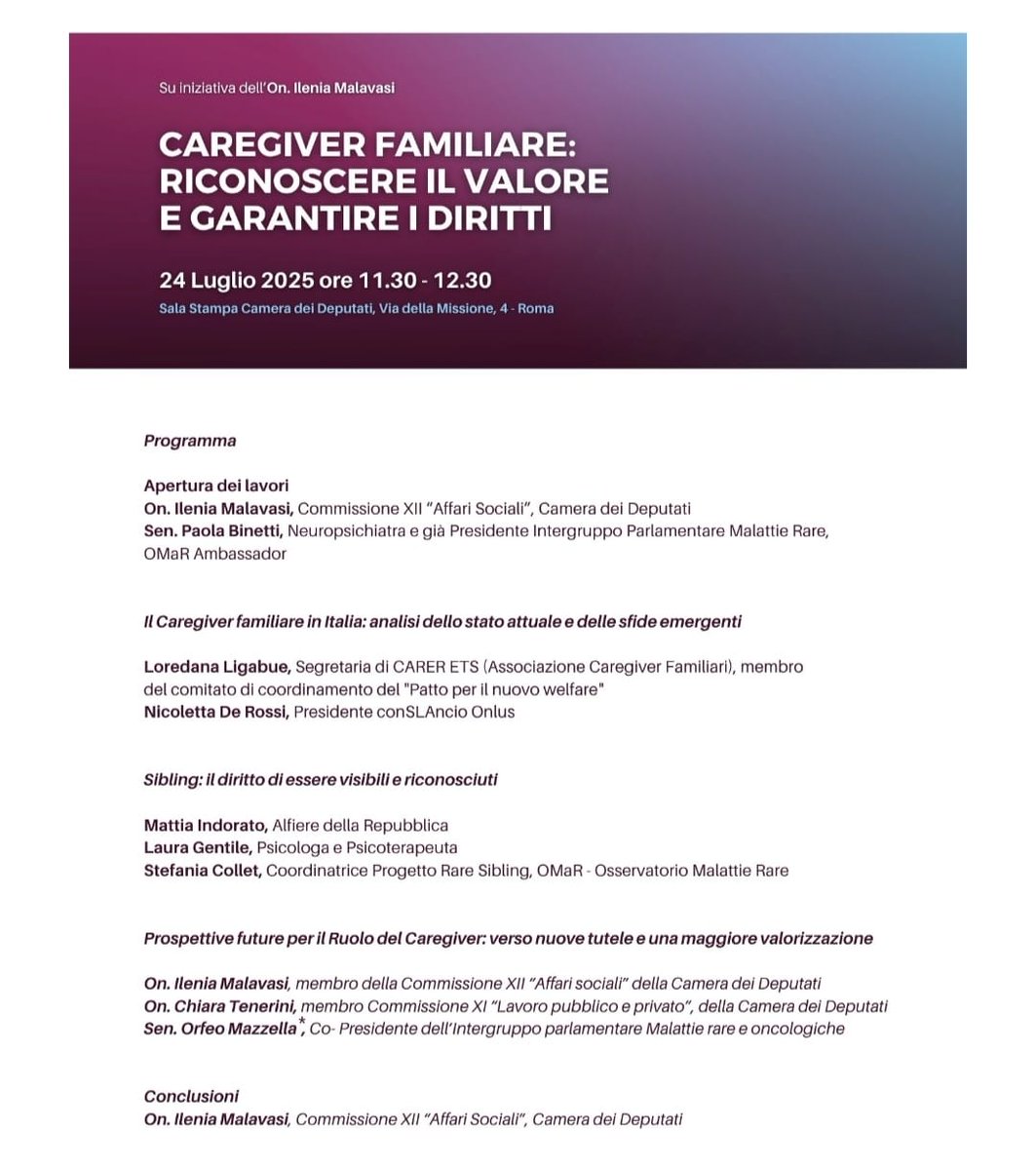 Assindatcolf (@assindatcolf) on Twitter photo Oggi con <a href="/andreazini56/">Andrea Zini</a> all’evento promosso da <a href="/OssMalattieRare/">OMaR Malattie Rare</a>, #Carer e <a href="/ConslancioOnlus/">Associazione conSLAncio Onlus</a>, su iniziativa dell’On. @IleniaMalavasi.
👥 Il #caregiver ha molti volti – donne, giovani, anziani – ma un’unica richiesta: una legge nazionale che ne riconosca finalmente il ruolo! Oggi con <a href="/andreazini56/">Andrea Zini</a> all’evento promosso da <a href="/OssMalattieRare/">OMaR Malattie Rare</a>, #Carer e <a href="/ConslancioOnlus/">Associazione conSLAncio Onlus</a>, su iniziativa dell’On. @IleniaMalavasi.
👥 Il #caregiver ha molti volti – donne, giovani, anziani – ma un’unica richiesta: una legge nazionale che ne riconosca finalmente il ruolo!