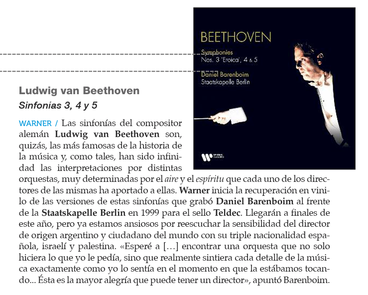 Warner Classics ES (@warnerclassices) on Twitter photo 🧾Compartimos la reseña del álbum de las Sinfonías 3, 4 y 5 de Beethoven interpretado por la Staatsballett Berlin y Daniel Barenboim que se ha publicado en el Periódico La Publicidad  en el nº 100 de julio y agosto en la sección de tendencias Momentos.
🎶warnermusicspain.lnk.to/Beethoven345 🧾Compartimos la reseña del álbum de las Sinfonías 3, 4 y 5 de Beethoven interpretado por la Staatsballett Berlin y Daniel Barenboim que se ha publicado en el Periódico La Publicidad  en el nº 100 de julio y agosto en la sección de tendencias Momentos.
🎶warnermusicspain.lnk.to/Beethoven345