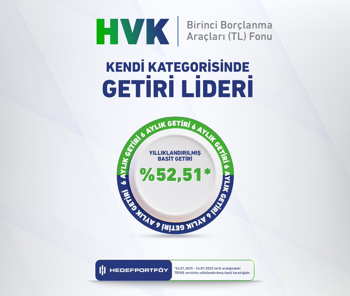HedefPortfoy's tweet image. 📈 HVK – Hedef Portföy Birinci Borçlanma Araçları (TL) Fonu, son 6 ayda gösterdiği performansla dikkat çekiyor.
TEFAS verilerine göre, %52,51*’lik yıllıklandırılmış basit getirisiyle kendi kategorisinde lider konumda yer alıyor!
▪️Günlük likidite avantajı, esnek stratejisi ve…