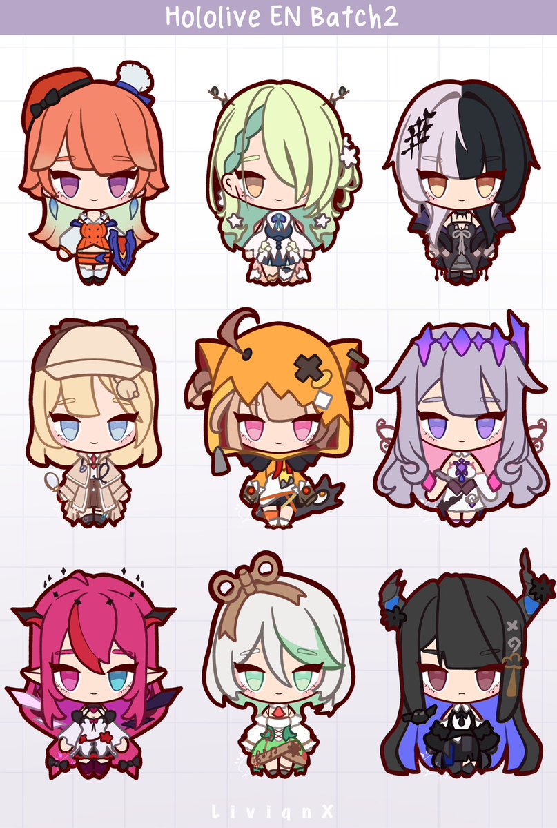 Hololive Batch2 charms! 
Available soon 💜
(you can also find them at Vexpo!)

✖️ | #HololiveEN #KFPicasso #FineFaunart #ShiorinSketch #ameliaRT #rkggk #bijouwled #IRySart #Immergination #RavenCrafts