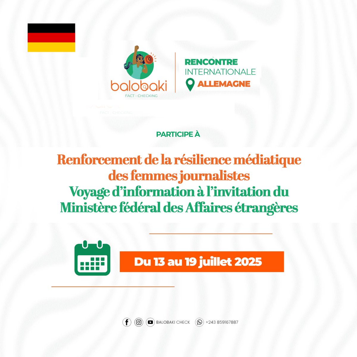 BALOBAKI CHECK (@balobakicheck) on Twitter photo â
Balobaki Check a participĂ© au programme «âDĂ©fis pour la rĂ©silience mĂ©diatique en Afrique francophoneâ», et plus prĂ©cisĂ©ment au renforcement du secteur des mĂ©dias et de lâengagement de la RĂ©publique fĂ©dĂ©rale dâAllemagne. Chaque rencontre sâest avĂ©rĂ©e ĂȘtre une occasion prĂ©cieuse â
Balobaki Check a participĂ© au programme «âDĂ©fis pour la rĂ©silience mĂ©diatique en Afrique francophoneâ», et plus prĂ©cisĂ©ment au renforcement du secteur des mĂ©dias et de lâengagement de la RĂ©publique fĂ©dĂ©rale dâAllemagne. Chaque rencontre sâest avĂ©rĂ©e ĂȘtre une occasion prĂ©cieuse