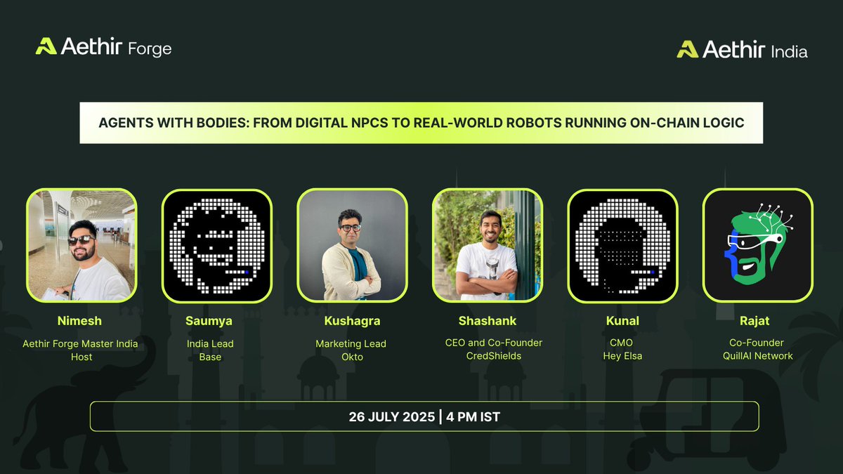 Aethir India (@aethirindia) on Twitter photo Agentic era and deAI are taking over your TL - WE KNOWW 👀
But do you know what all is possible for you in the era of AI agents?
Time to find out with <a href="/okto_web3/">Okto 🐙</a> <a href="/BasedIndia/">Based India</a> <a href="/HeyElsaAI/">HeyElsa</a> <a href="/CredShields/">CredShields</a> <a href="/QuillAI_Network/">{QuillAI Network}</a>
Meet our powerhouse lineup:
<a href="/cyberboyIndia/">Shashank | CredShields</a> <a href="/bigrkg/">rkg.eth</a> <a href="/kunalvg/">Kunal Gandhi</a> Agentic era and deAI are taking over your TL - WE KNOWW 👀
But do you know what all is possible for you in the era of AI agents?
Time to find out with <a href="/okto_web3/">Okto 🐙</a> <a href="/BasedIndia/">Based India</a> <a href="/HeyElsaAI/">HeyElsa</a> <a href="/CredShields/">CredShields</a> <a href="/QuillAI_Network/">{QuillAI Network}</a>
Meet our powerhouse lineup:
<a href="/cyberboyIndia/">Shashank | CredShields</a> <a href="/bigrkg/">rkg.eth</a> <a href="/kunalvg/">Kunal Gandhi</a>