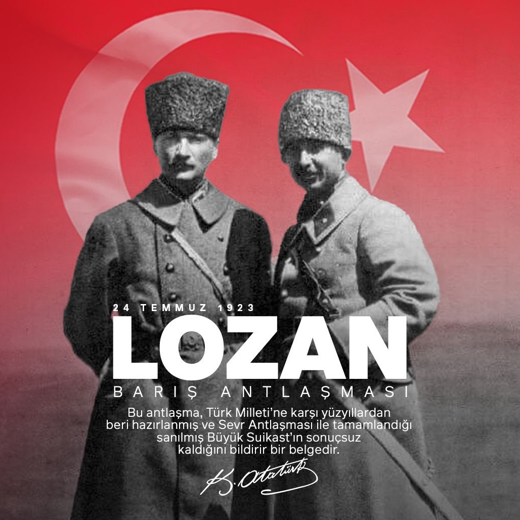 “Lozan Türkiye’nin tapusudur.”  Cephede kazanılan zaferlerin uluslararası hukuk tarafından tanınmasını sağlayan ve zorlu geçen #LozanAntlaşması süreci Türk ulusunun bugün sahip olduğu varlığın temelini oluşturur.  Her cephede mücadele eden kahramanlarımıza saygı ve minnetle..