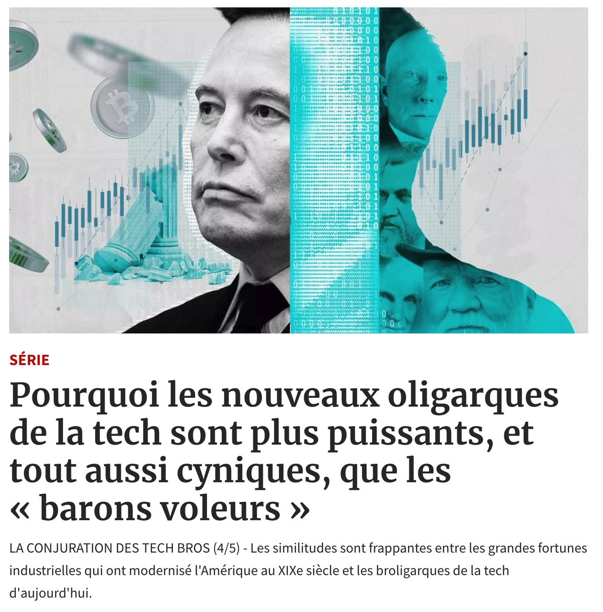 filloux's tweet image. La conjuration des tech bros (4/5)
Dans le 4e épisode de ma série dans @LesEchos , j'ai tenté une comparaison entre les "robber barons" du XIXe siècle et la broligarchie actuelle. A bien des égards, celle-ci est pire.
lesechos.fr/tech-medias/hi…