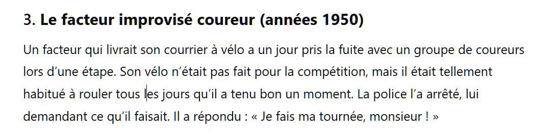 <a href="/AlertesInfos/">AlertesInfos</a> Ce type de canulars existent depuis les années 30, ca amuse le public et participe à la magie du Tour

Il dérange aucun coureur et de là à se faire défoncer et trainer sur plusieurs mètres ca va...