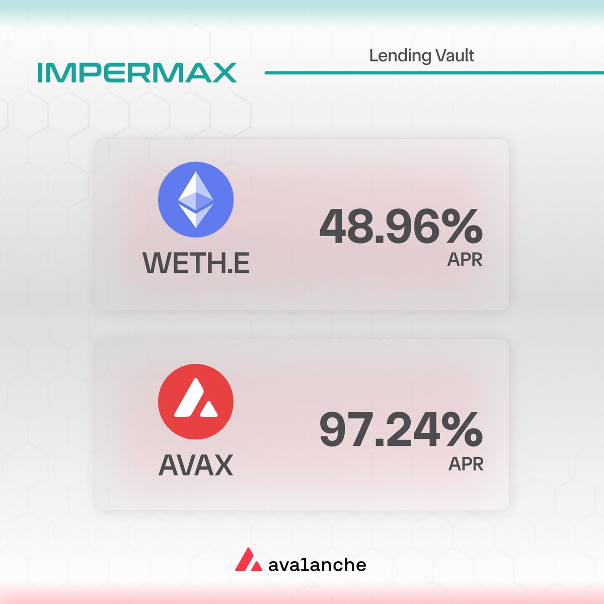 ImpermaxFinance's tweet image. Insane APR&apos;s on lending ETH &amp;amp; AVAX are happening NOW, on @avax 

👇

app.impermax.finance/markets/avalan…

@GamingOnAvax @elliotrades @AltcoinGordon @CW8900 @turkish_babby @AvaxFusion @Cryptosahintas @CryptooELITES @hascrypto @bun_tzu @kripto_zey @rektbuildr