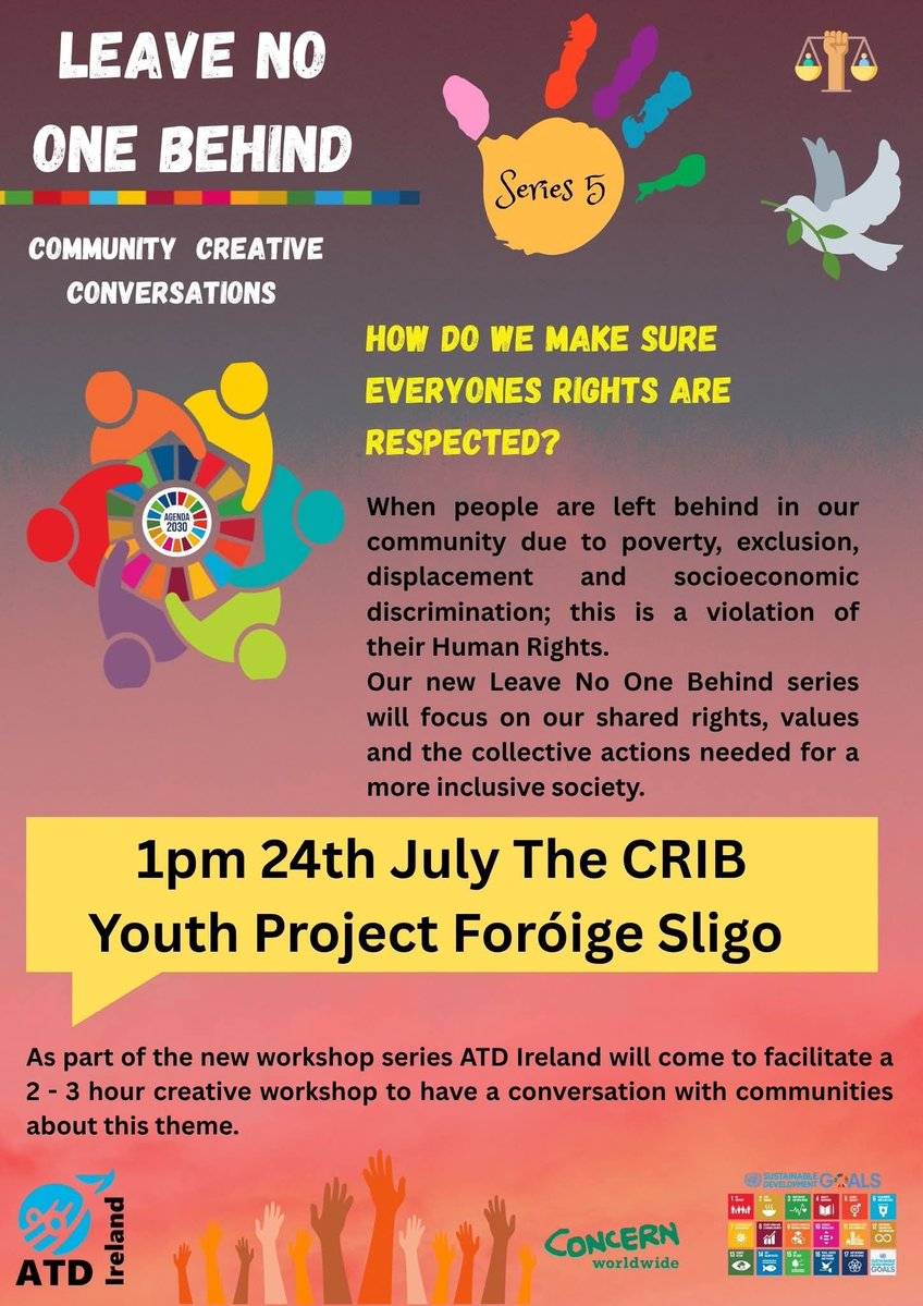 ATDIreland's tweet image. @ATDIreland are looking forward to facilitating a #LeaveNoOneBehind workshop with @Foroige The CRIB Youth Project Sligo today on the 24th July