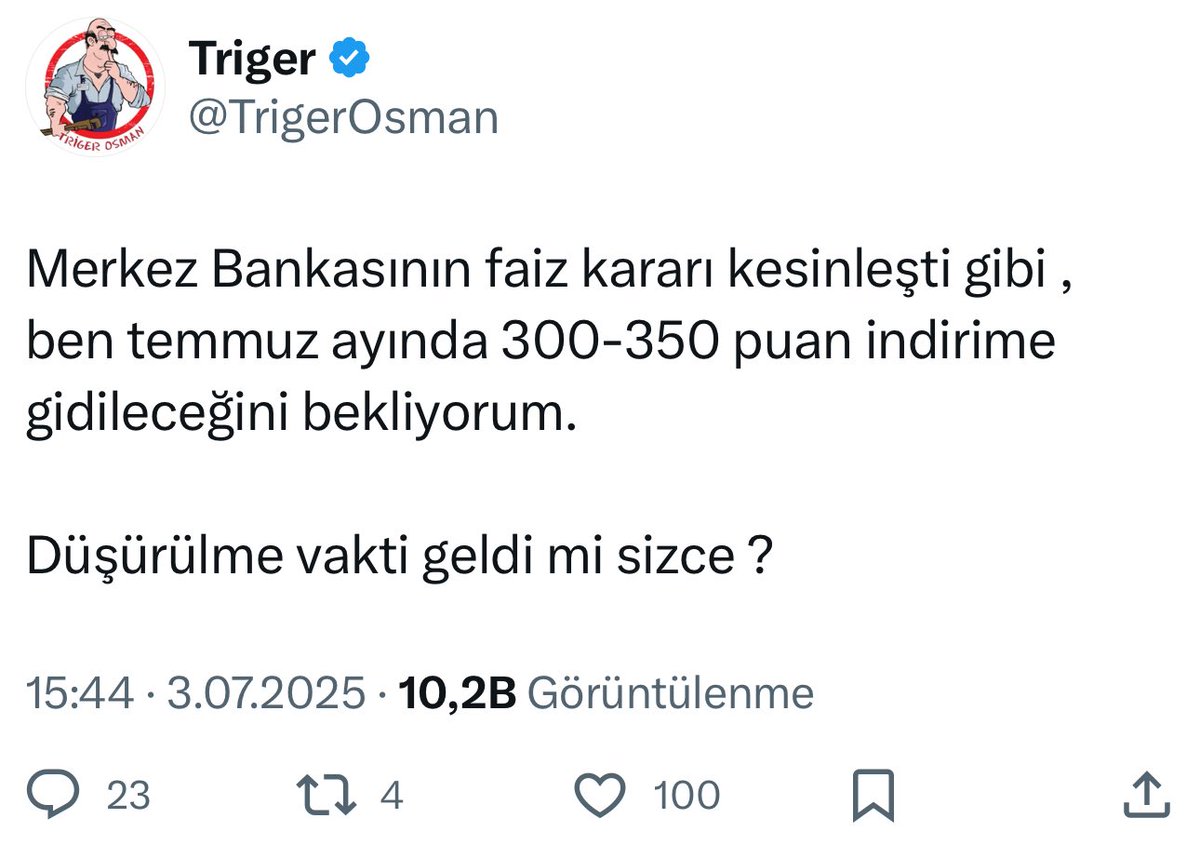 TrigerOsman's tweet image. 🚨Merkez Bankası 300 baz puan faiz indirdi.
🎯 Yine tam isabet
Bakalım etkileri ne olacak ?