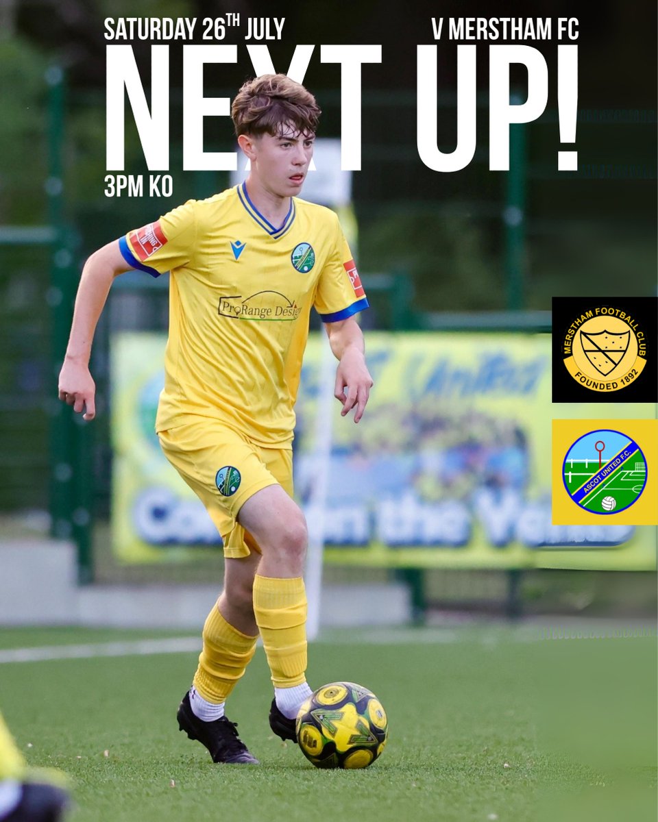 AscotUnitedFC's tweet image. 𝐎𝐧 𝐭𝐡𝐞 𝐫𝐨𝐚𝐝!
Saturday 26 Jul - 15:00
vs @MersthamFC1892
The Hybrid Fitness Stadium, RH1 3QB
FREE Entry!
#WeAreAscot #UpTheYellas💛💙