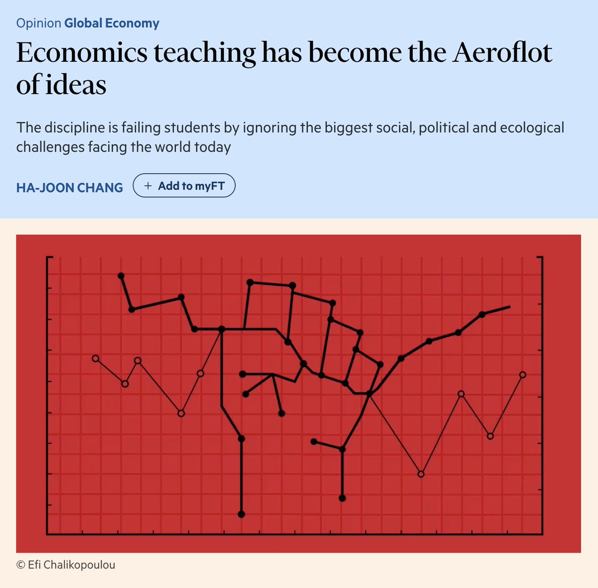 Ha-Joon Chang in today's FT:

"Economics today resembles Catholic theology in medieval Europe: a rigid doctrine guarded by a modern priesthood who claim to possess the sole truth. Dissenters are shunned."