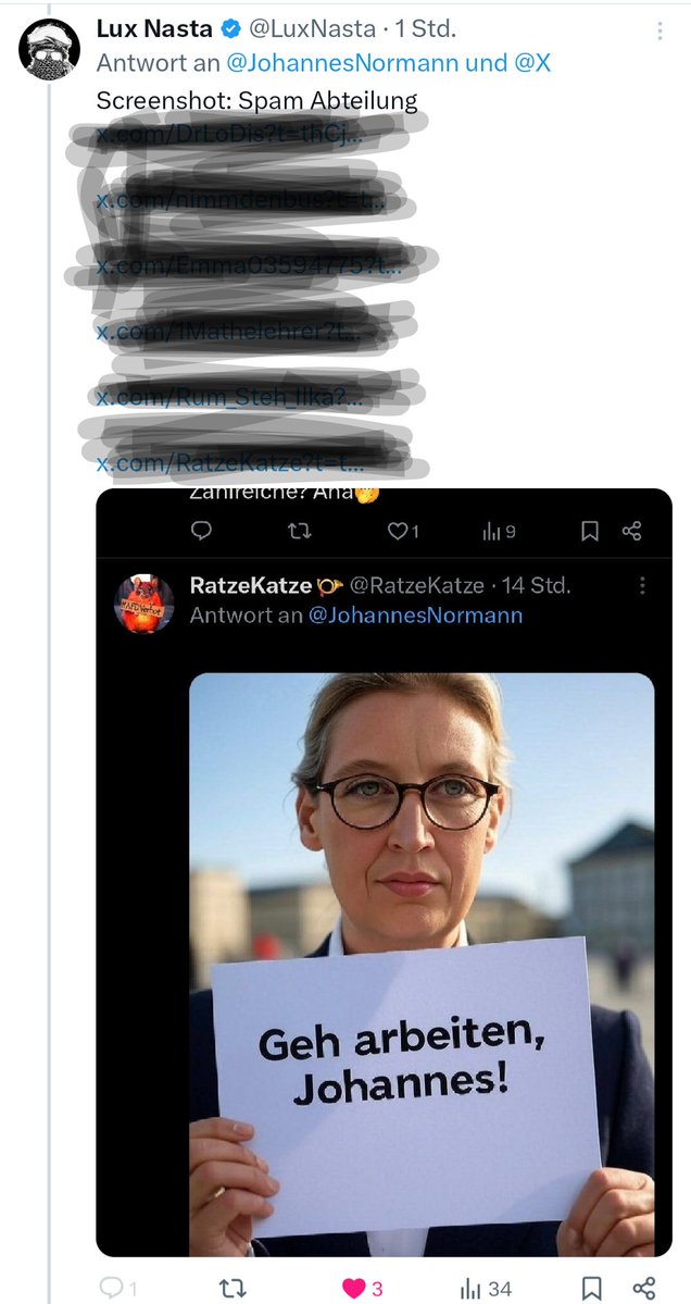 SvenFischer1980's tweet image. 😂😂😂
@LuxNasta hat den Auftrag von @JohannesNormann perfekt umgesetzt und die wichtigste Botschaft nochmal platziert:
Geh' arbeiten, Johannes!
