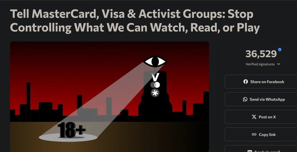 This goes out EVERYONE.

Sign and share around this petition.
18+ communities are getting destroyed by payment processors powertripping on their "moral high ground"

If you follow me you like 18+ content but if they have their way It'll be gone forever

chng.it/CdzjGdyntb