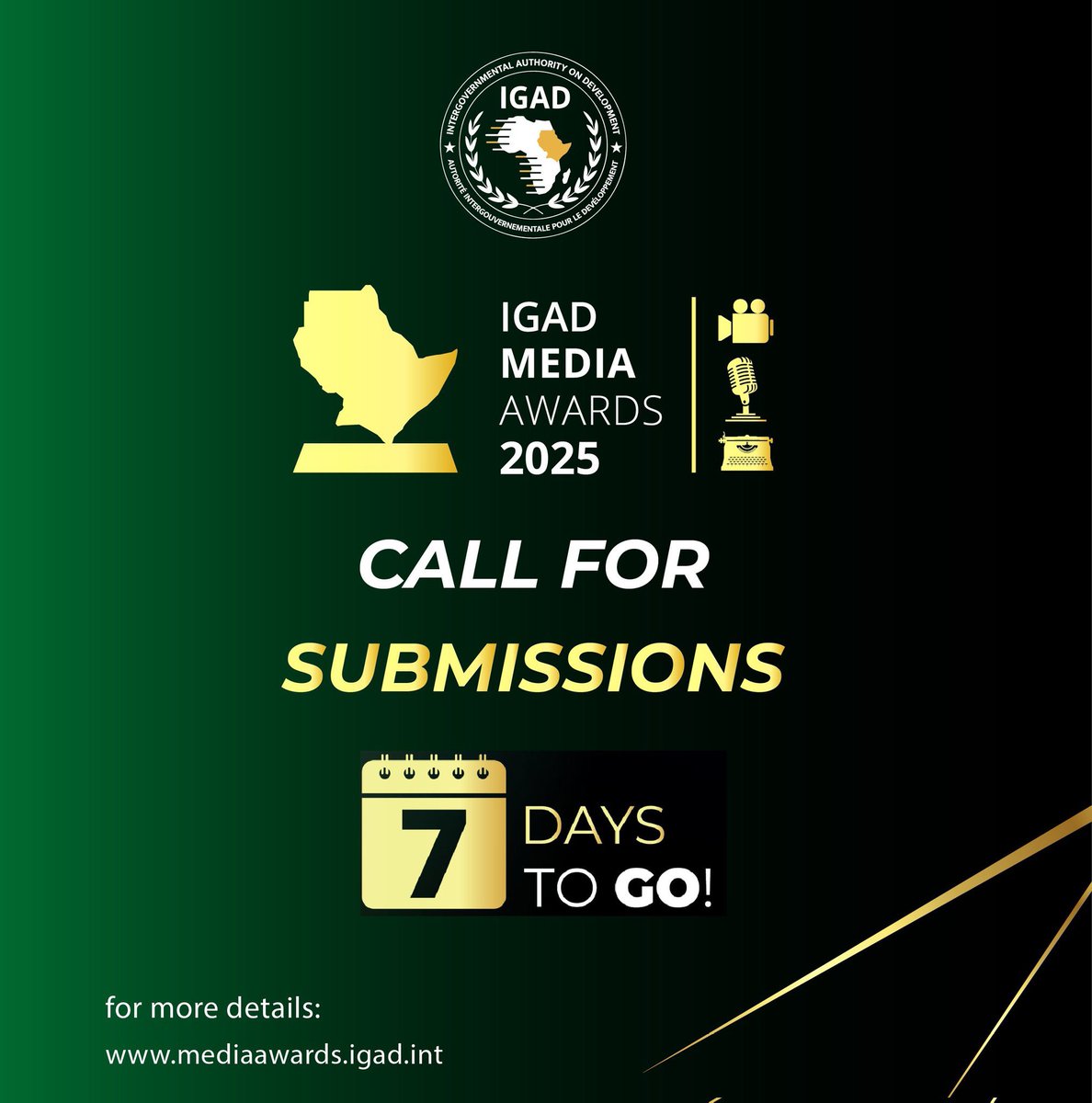 wardisom4's tweet image. 📣 7 Days to Go! |
Are you a journalist, influencer, or climate storyteller in the IGAD region 31 July!
Theme Storytelling for Climate Action
For a Secure, Resilient, and Stable Region
#IGADMediaAwards2025