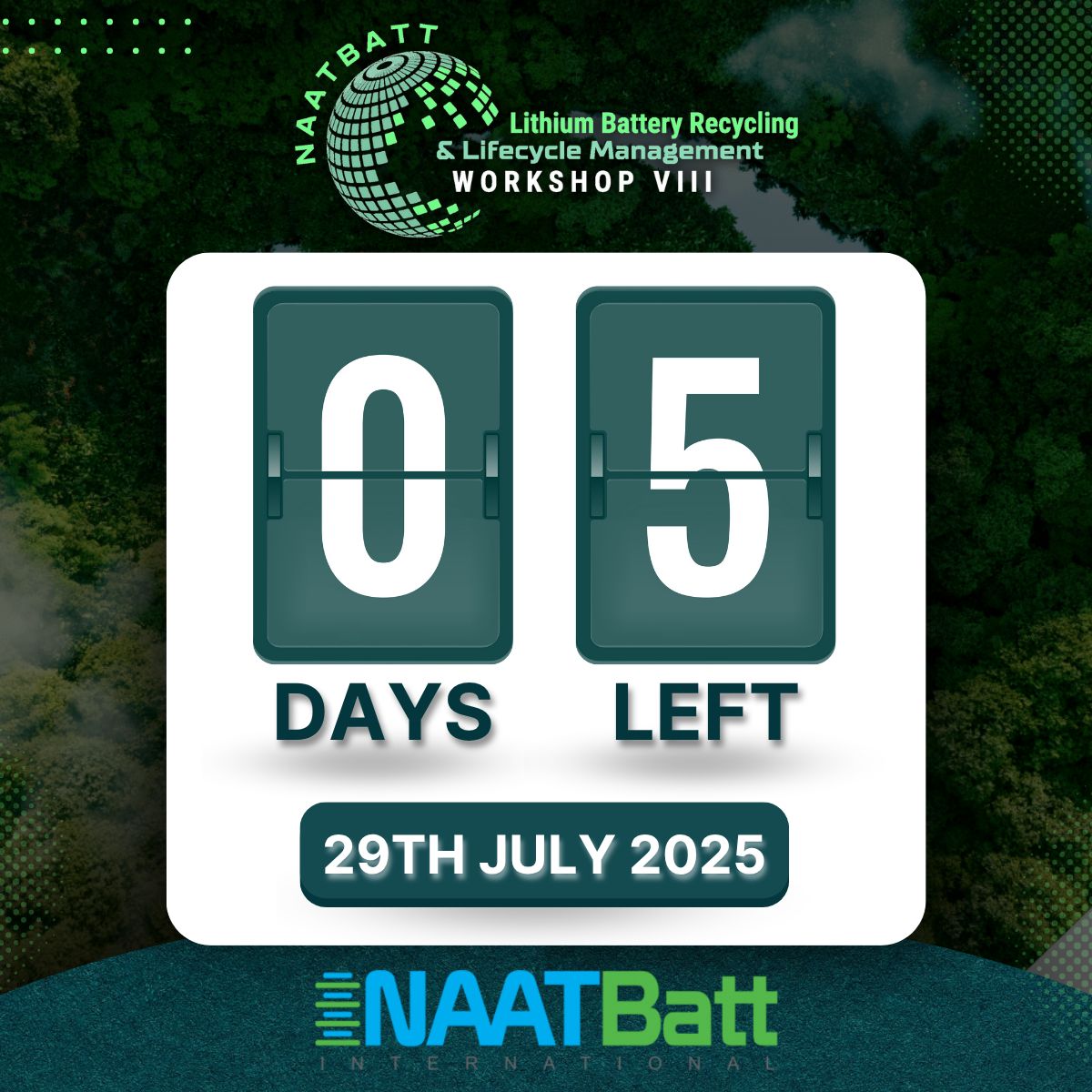 5 days left! 𝗡𝗔𝗔𝗧𝗕𝗮𝘁𝘁'𝘀 𝗟𝗶𝘁𝗵𝗶𝘂𝗺 𝗕𝗮𝘁𝘁𝗲𝗿𝘆 𝗥𝗲𝗰𝘆𝗰𝗹𝗶𝗻𝗴 𝗪𝗼𝗿𝗸𝘀𝗵𝗼𝗽 𝗩𝗜𝗜𝗜
Join the discussion: naatbatt.org/join-a-committ… 
#BatteryRecycling #NAATBatt