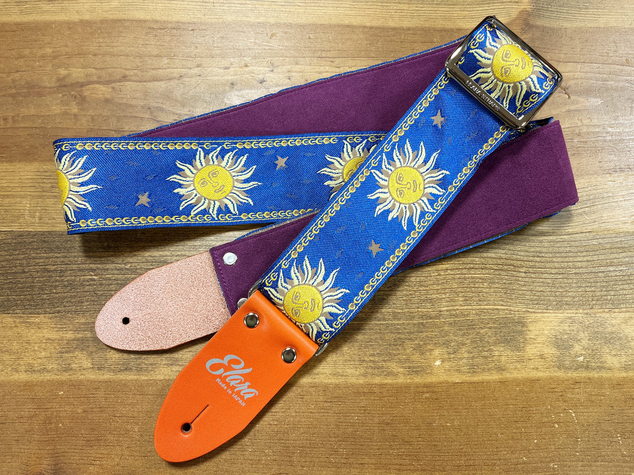 高品質Elaraストラップ＋おまけ1本 ギターストラップ】 Elara Straps Stained Glass Pacific Blue