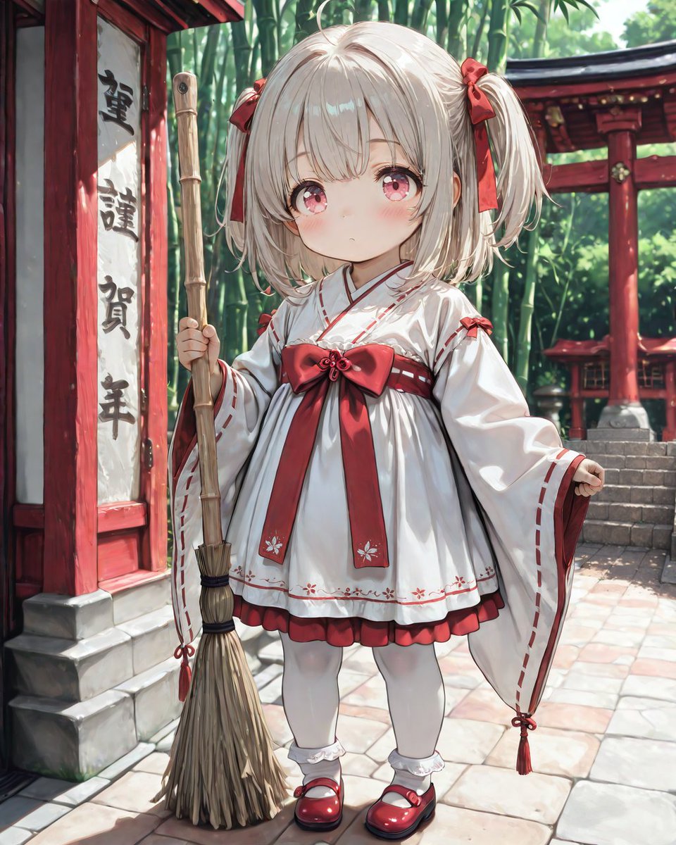 NUEnoSORA's tweet image. じんじゃ を みつけたら みこ の おねえさん に
「このふく きてみたい？」と こえを かけられた？
おおきすぎて きられなかったから
アレンジしてもらったと
ほうき は もらった？ もらえる もの なの？
そうじ してたんじゃ なかったのね
巫女ドレス
#AIイラスト #AIart #AIillustration