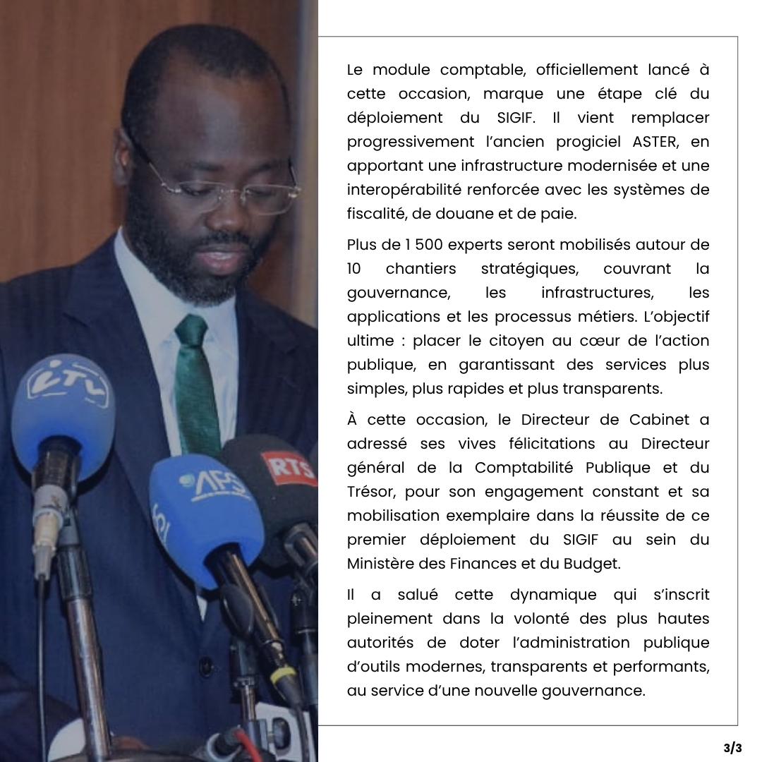 Cérémonie de lancement du déploiement du module comptable du Système Intégré de Gestion de l’Information Financière (SIGIF)