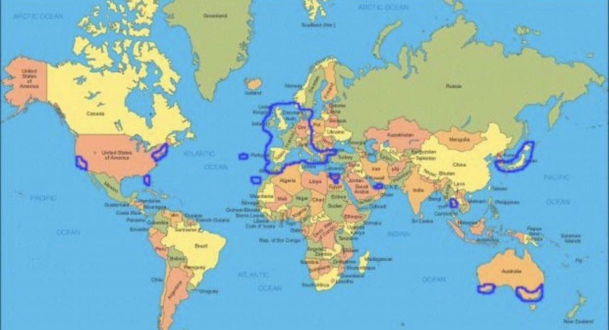 yachtsmoon's tweet photo. @MedGold_ And it’s always said by someone who’s passport stamps fit in every circle on this map https://t.co/4oKEGNdFSE