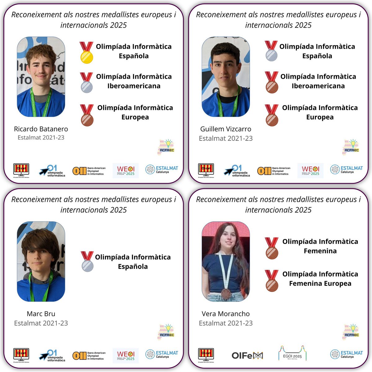 ACFAEC (@acfaec_cat) on Twitter photo Ens fa molta il·lusió compartir els grans resultats d’alguns exEstalmat a les olimpíades informàtiques d’aquest any! Un talent i una dedicació que mereixen tot el reconeixement 👏💻
<a href="/oicatalana/">oiCat</a> <a href="/Spain_IOI/">Olimpiada Informática Española</a> #weoi2025 <a href="/OIFem_ES/">Olimpiada Informática Femenina (OIFem)</a> #EGOI2025 #OII2025 Ens fa molta il·lusió compartir els grans resultats d’alguns exEstalmat a les olimpíades informàtiques d’aquest any! Un talent i una dedicació que mereixen tot el reconeixement 👏💻
<a href="/oicatalana/">oiCat</a> <a href="/Spain_IOI/">Olimpiada Informática Española</a> #weoi2025 <a href="/OIFem_ES/">Olimpiada Informática Femenina (OIFem)</a> #EGOI2025 #OII2025
