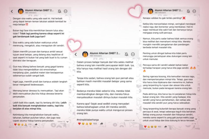 bluewberriez's tweet photo. aku bersyukur ketemu lingkungan sehat di alternatifa,tiap aku lg down dan ngerasa capek, ngebaca kalimat2 kayak gini tuh bisa bangkitin semangat aku lagi (woa can relate :p) also mentoring psikologis menjelang UTBK yang I never knew I needed it 🥺💖❕pokoknya lovee banyak https://t.co/KwkEm83XHY