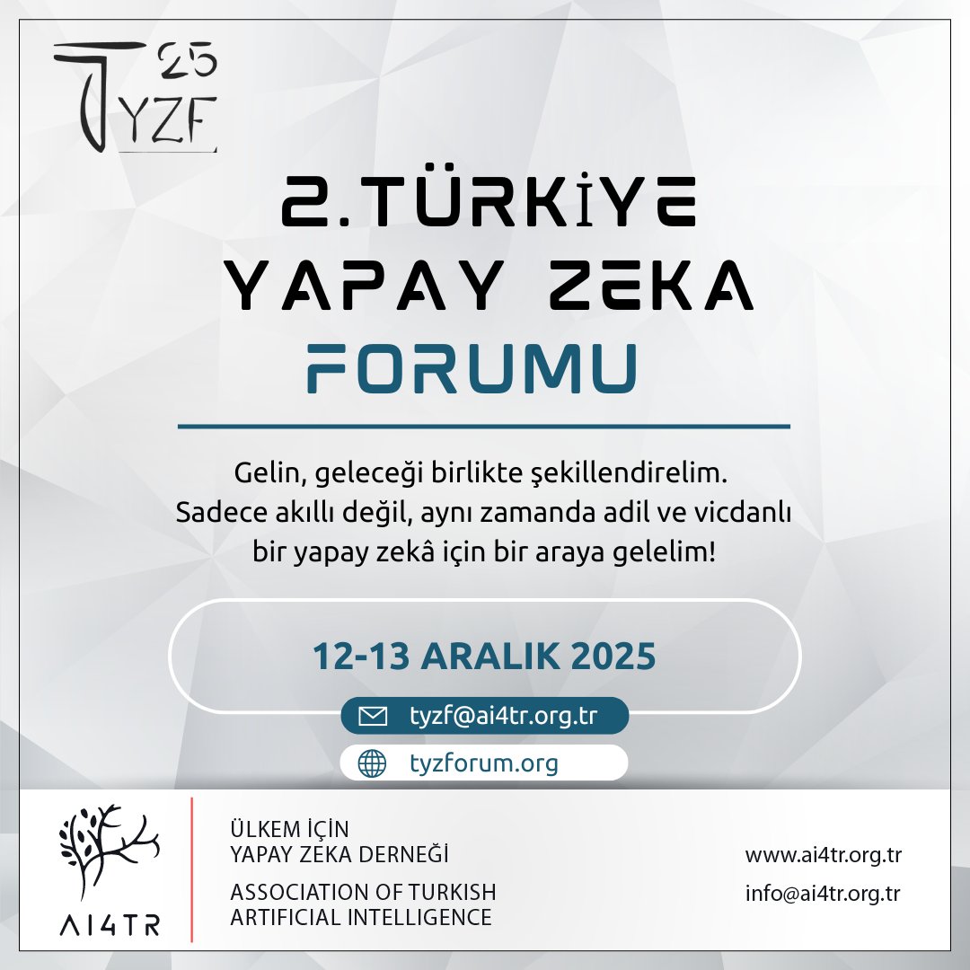 ulkemicinyz's tweet photo. Geçen yıl olduğu gibi bu yıl da değerli görüşlerinizle ekosistemimize katkı sağlamaya davetlisiniz! 💐

📩 Önerilerinizi bekliyoruz!

📅 Tarih: 12–13 Aralık 2025
🌐 Başvuru ve detaylar için: https://t.co/Oclt36qOId
📧 İletişim: tyzf@ai4tr.org.tr

#AI4TR #TYZForum2025 https://t.co/OCkNqpGFYR