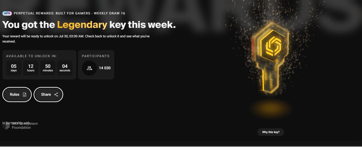 dimonachi's tweet image. New week - new legendary key from Immutable.
I didn't get a mythical reward this week, hopefully next week I'll get lucky.
@Immutable wish me luck)