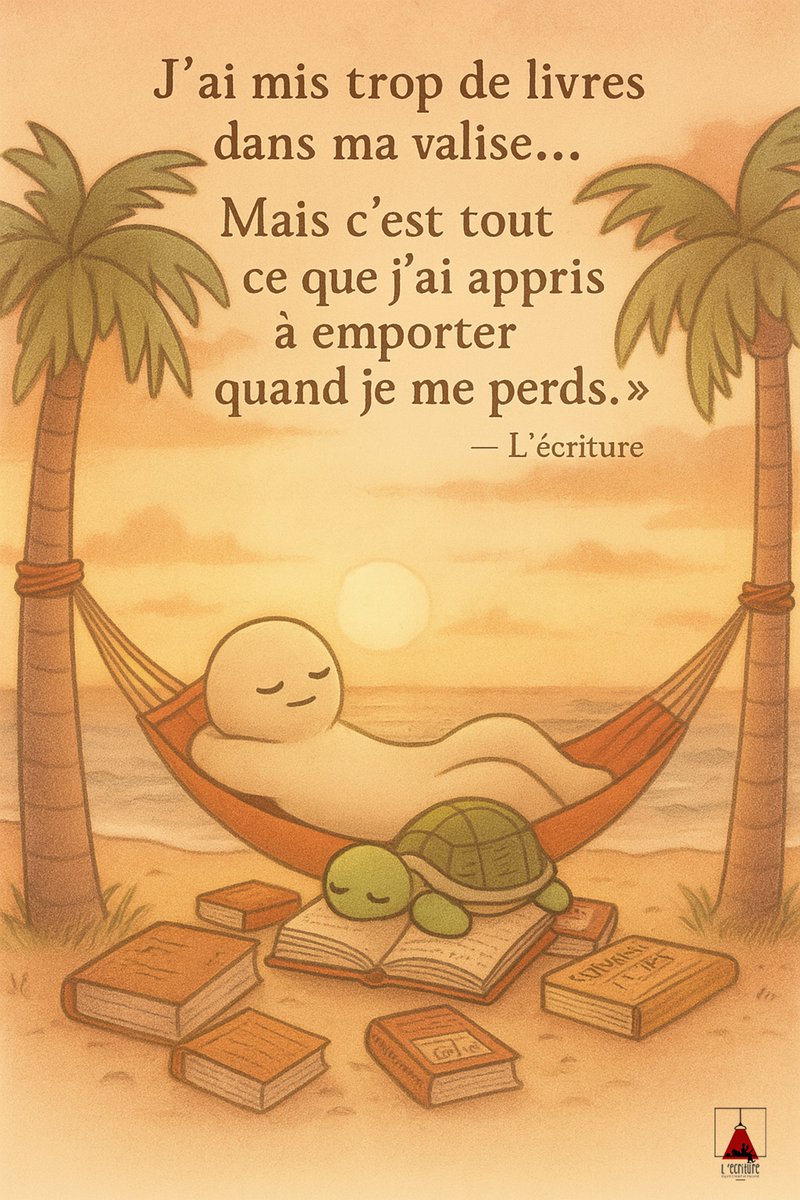 Ecriture2's tweet image. Certains emportent des vêtements pour toutes les saisons.
Moi, j’emporte des livres pour tous les états d’âme.
Parce qu’on ne sait jamais où l’on va,
mais on sait ce qu’il nous faut quand on se perd📚