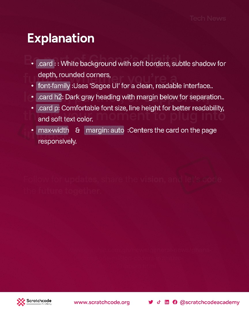 scratchcode_aca's tweet image. This simple CSS card = instant design upgrade 

🎯 White space
🎯 Shadow
🎯 Modern font

Clean, readable, and beginner-friendly — try this in VS Code today!

#CodeSnippets #WebDesign #FrontendDevelopment #UXPrinciples #CSSBasics #scratchcodeacademy #EveryoneCanCode