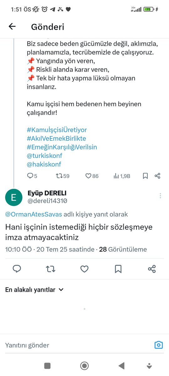 4/D İŞÇİ (@4_isci) on Twitter photo Yangında şehit olan orman işçisi kardeşimiz Eyüp Dereli son mesajını 3 gün önce tweet olarak attı.
"Hani işçinin istemediği hiçbir sözleşmeye imza atmayacaktınız!"
Vebalini nasıl ödeyeceksiniz!
<a href="/memetsimsek/">Mehmet Simsek</a> <a href="/isikhanvedat/">Prof. Dr. Vedat Işıkhan</a>
<a href="/hakiskonf/">HAKİŞ KONFEDERASYONU</a> <a href="/turkiskonf/">TÜRK-İŞ</a> <a href="/settaraslan/">Settar Aslan</a>
<a href="/GnlBsknipolat/">İlhami POLAT</a> Yangında şehit olan orman işçisi kardeşimiz Eyüp Dereli son mesajını 3 gün önce tweet olarak attı.
"Hani işçinin istemediği hiçbir sözleşmeye imza atmayacaktınız!"
Vebalini nasıl ödeyeceksiniz!
<a href="/memetsimsek/">Mehmet Simsek</a> <a href="/isikhanvedat/">Prof. Dr. Vedat Işıkhan</a>
<a href="/hakiskonf/">HAKİŞ KONFEDERASYONU</a> <a href="/turkiskonf/">TÜRK-İŞ</a> <a href="/settaraslan/">Settar Aslan</a>
<a href="/GnlBsknipolat/">İlhami POLAT</a>