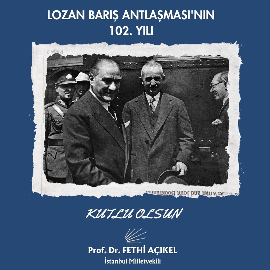 Lozan Barış Anlaşması, Türkiye Cumhuriyeti'nin Emperyalizme Karşı Kazanılmış Tapu Senedidir. 

Bugün, Ortadoğu'da yeni tür Sykes-Picot ve Sevr Anlaşmalarını yırtıp atan irade Lozan iradesidir.   

Cumhuriyetimizin felsefesi, Lozan’ın izinde, kendine yeterli, bağımsız ve