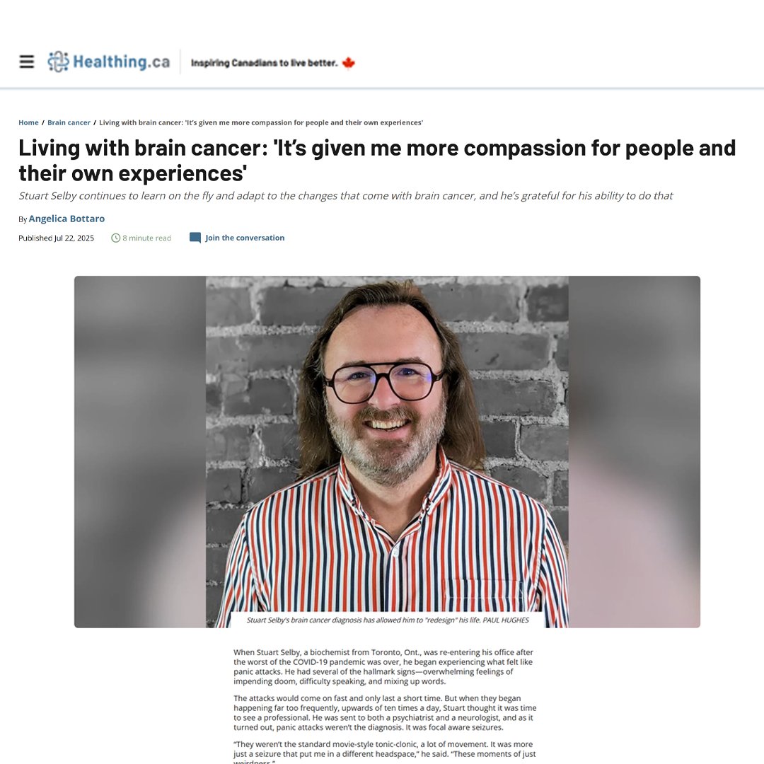 braincancercan's tweet image. ⭐️Engagement Ambassador Spotlight: Stuart Selby Featured in @healthing_ca
We’re so proud to shine a light on one of our own!
Brain Cancer Canada Engagement Ambassador @StupertInTO was recently featured in @healthing_ca. In the article, Stuart opens up about his journey with…