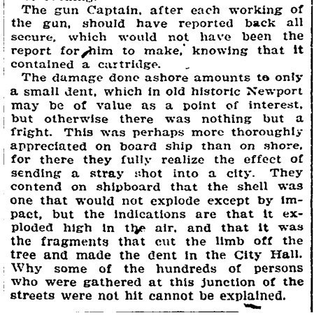 OTDRhodeIsland's tweet image. #OTD July 24, 1901, the steamship USS Kearsage, the flagship of the Atlantic Squadron, accidentally fired a shell while at anchor in Narragansett Bay. According to the @nytimes, the shell struck a tree next to Newport's City Hall, which sustained damage from the shrapnel.
