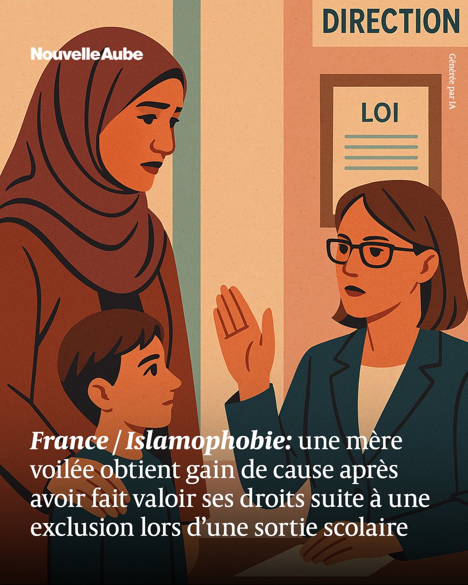 nouvelleaubefr's tweet photo. Une mère voilée a d’abord été empêchée d’accompagner la sortie scolaire de son enfant en raison de son #foulard, avant que l’école ne revienne sur sa décision après qu’elle a fait valoir ses droits. #islamophobie https://t.co/DgbcS8ZiaJ