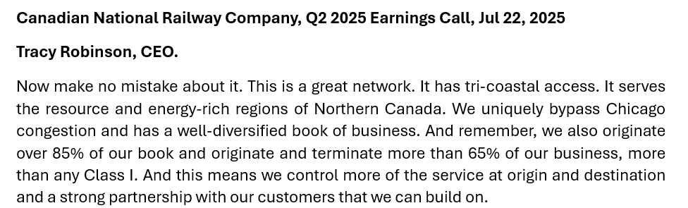 Competitive advantages, differentiating assets, good price, and there will be no disruption here. $CNI $CNR 🚂