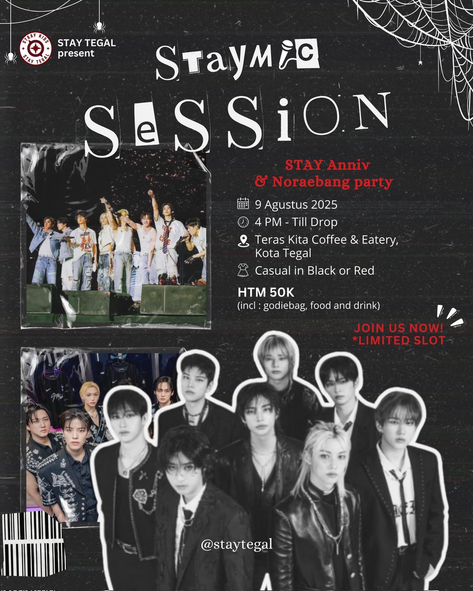 shiningmong's tweet image. ☆STAY TEGAL PRESENT☆
STAYMic SESSION : Celebrate STAY Anniversary &amp;amp; Noraebang Party 🎂🎤✨
🗓 Sabtu, 09 Agustus 2025
⏰ 16:00 - TILL DROP
👗 Casual in Black or Red
📍 Teras Kita Coffee &amp;amp; Eatery, Tegal
💵 50k
🔗 bit.ly/STAYMicSession