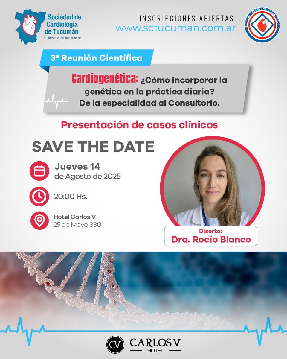 _RoBlanco's tweet image. El próximo 14 de Agosto, junto a los
queridos colegas de la Soc Cardiológica de Tucumán estaremos hablando acerca de la utilidad de la 🧬 en el manejo cotidiano de nuestros pacientes. Los esperamos !!
Modalidad virtual y presencial !
Inscripciones👉🏻idehub.idehost.com.ar/event/form/?id…
