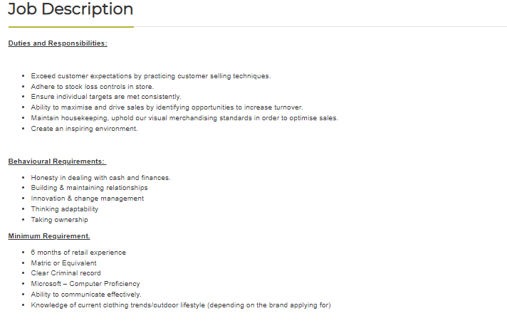 HunterSpani's tweet image. Job Alert!!!
Company: Cape Union Mart International
Position: Sales Assistant
Location: Randburg, Gauteng
Click here to apply: spanihunter.co.za/single-job/?id…
Closing Date: 27 July 2025
Please refer to the picture for more info
