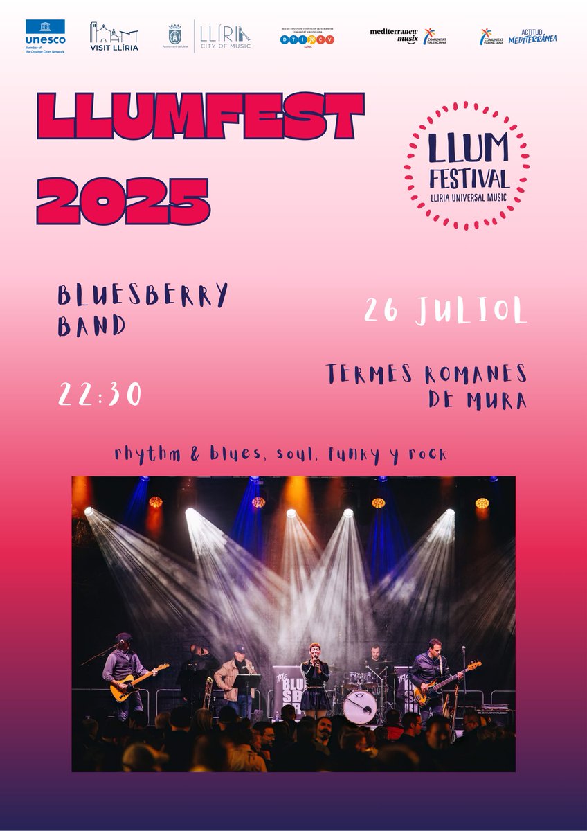 🎶 No et perdes el LLUM Fest 2025, amb dos extraordinaris concerts. Es faran a les 22.30 hores a les Termes Romanes de Mura. Encara pots adquirir la teua entrada en l'App o web municipal ⤵️
▶️25 juliol: Quartet de Corda València
▶️26 juliol: Bluesberry Band
#LlíriaCityOfMusic