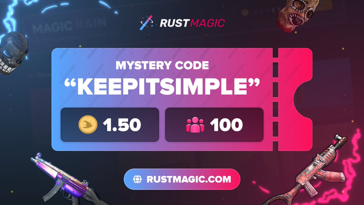 A brand new promo code is LIVE on rustmagic!

Use a code "keepitsimple" and earn 1.50 coins on your Rustmagic account.

Must be level 15+ and made a deposit within the last 10 days.