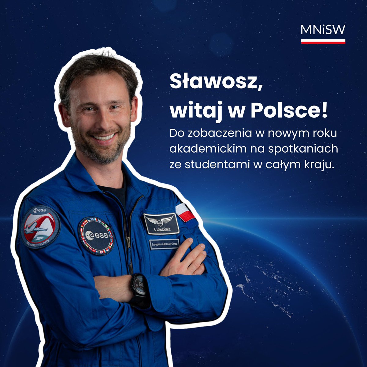 MNiSW_GOV__PL's tweet image. Sławosz Uznański-Wiśniewski zakończył swoją misję w kosmosie – od jesieni ruszy inspirować studentów w całej Polsce! 🇵🇱🪂
🧑🚀🎓 Po raz pierwszy w historii środowisko akademickie będzie miało okazję do rozmów z astronautą, który pokonał ponad 22 tys. kandydatów w rygorystycznych…