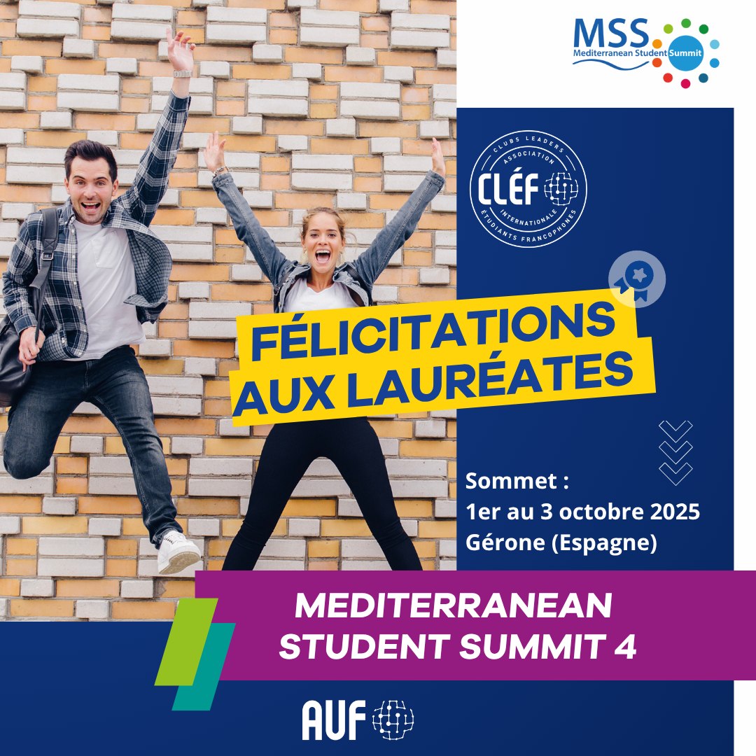 👏 Félicitations aux étudiantes Lila Bajjaly (<a href="/USJLiban/">USJ</a> 🇱🇧) et Veronica Vuolo (<a href="/unito/">Università di Torino</a> 🇮🇹), sélectionnées pour représenter le réseau #CLÉF de l’<a href="/auf_org/">AUF</a>  lors du 4e Mediterranean Student Summit organisé par l’UNIMED Mediterranean Universities Union et <a href="/ESN_Int/">ESN International</a> en octobre 2025 ! 🌍