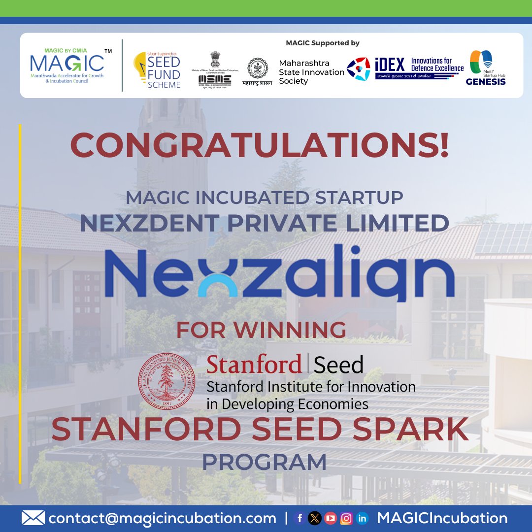 MAGICIncubation's tweet image. Congratulations to Nexzdent Private Limited (Nexzalian)
A MAGIC incubated startup, for being selected in the Stanford Seed Spark Program by the Stanford Institute for Innovation in Developing Economies (Stanford Seed).
Wishing the team the very best for this new opportunity.…