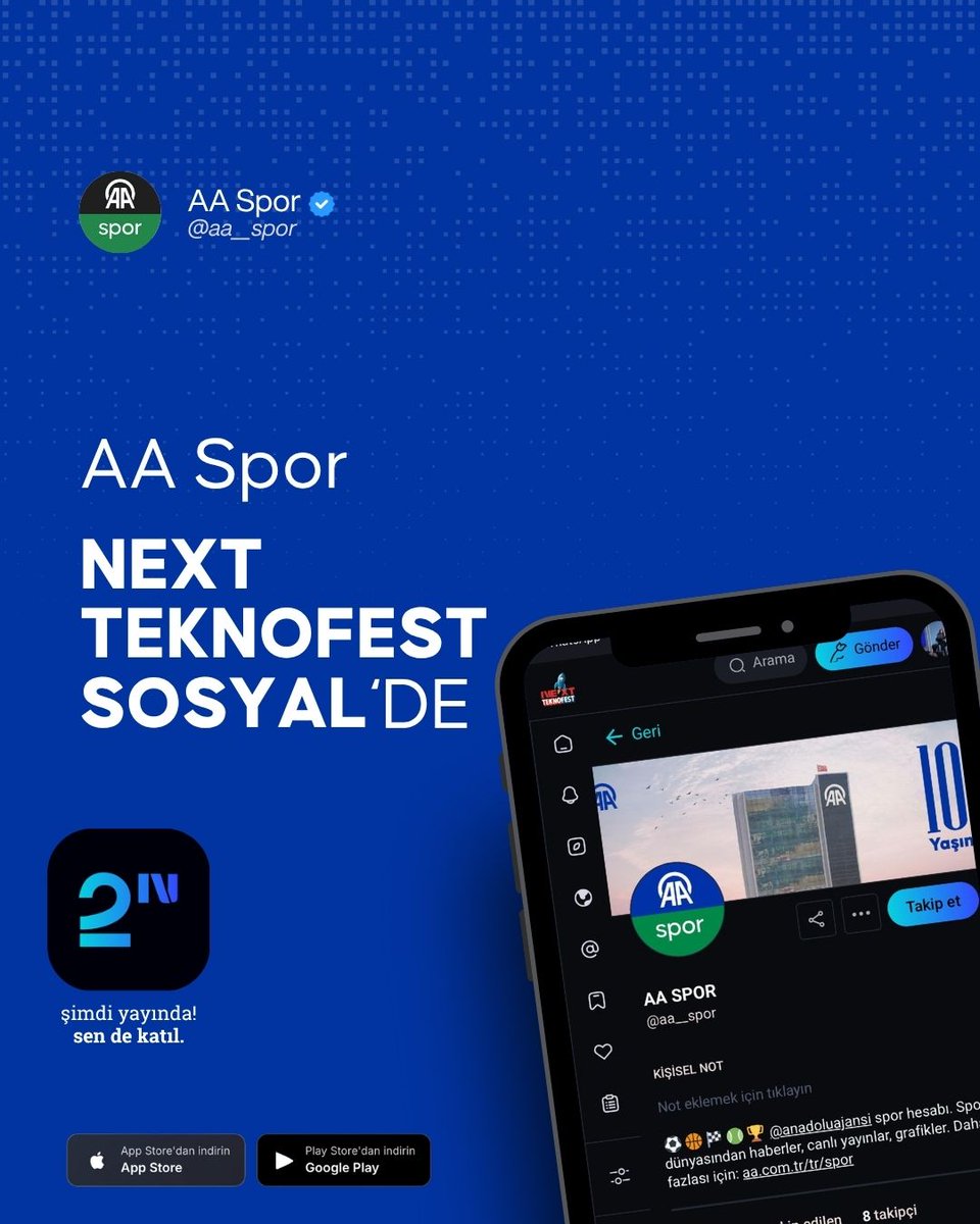 aa_spor's tweet image. 📢 Artık spor gündemini takip etmenin yeni bir yolu var
💻 AA Spor, TEKNOFEST’in sosyal medya platformu Next Sosyal'de yerini aldı
⚽🏀🏁🎾🏆 Spor dünyasından haberler, canlı yayınlar, grafikler ve daha fazlası için yeni hesabımızı takip edebilirsiniz
🔗…