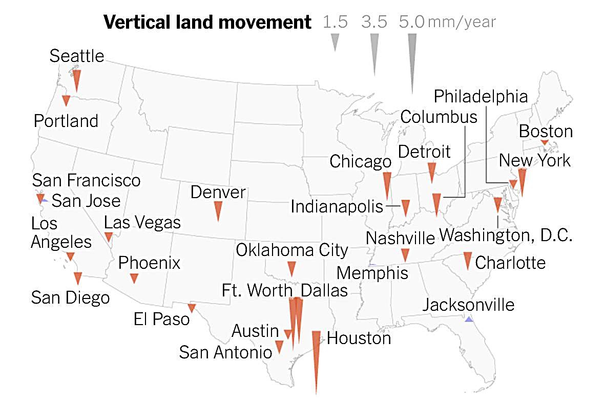 amazingmap's tweet image. 25 out of 27 of the United States’ largest cities are sinking