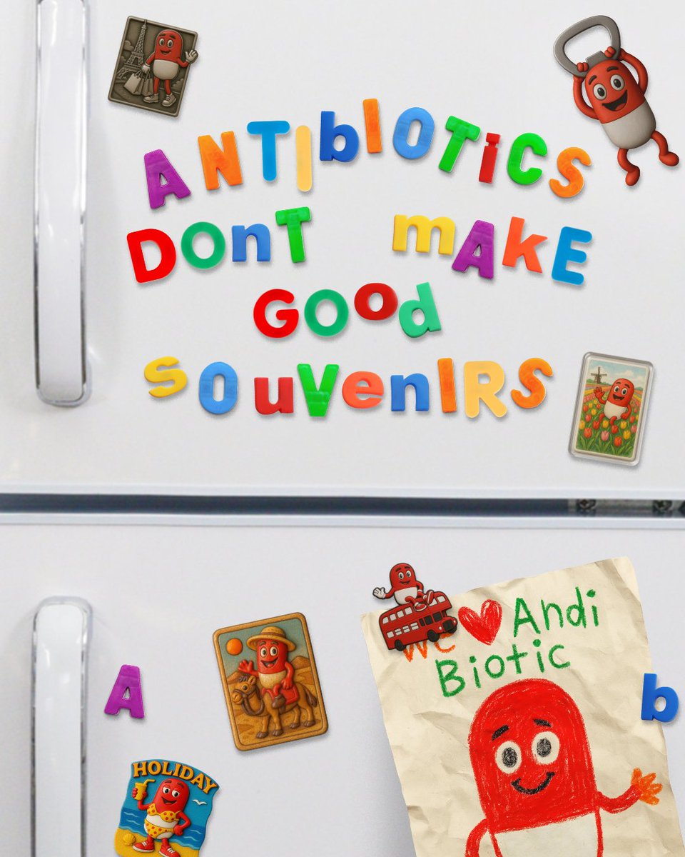 #AndiBiotic's holiday advice

To #KeepAntibioticsWorking don't buy #Antibiotics abroad and bring them home “just in case”

If you want something to bring back to the #WestMidlands make it a fridge magnet ✈🎁

See our blog👇
bit.ly/WhatIsAMRblog

#AMR #AntimicrobialResistance