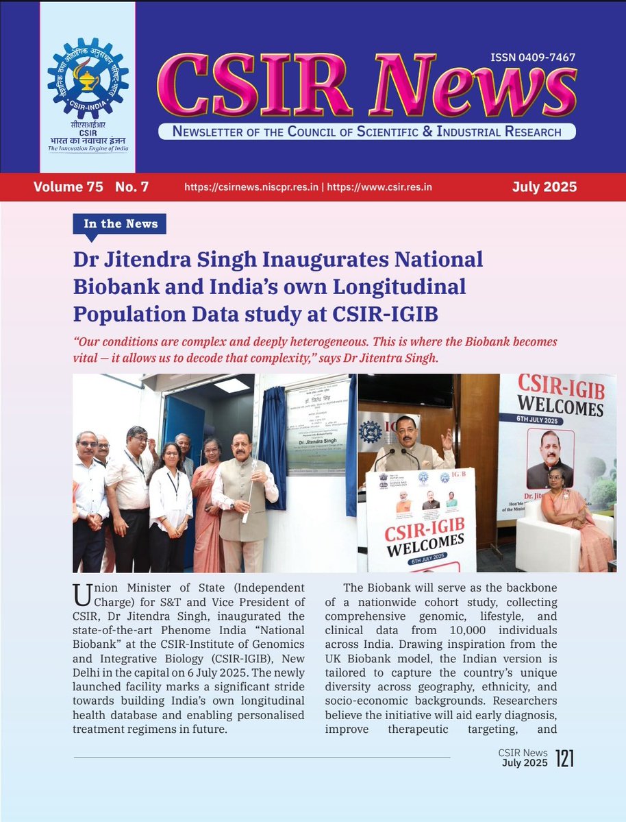 ScienceReporte1's tweet image. July 2025 issue of CSIR News is out and available at
niscpr.res.in/periodicals/cs…
